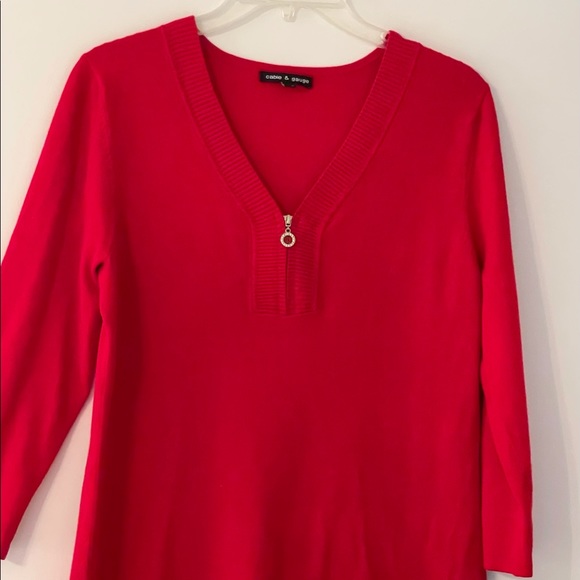 Cable & Guage Red V-neck pullover sweater, M - Picture 2 of 8